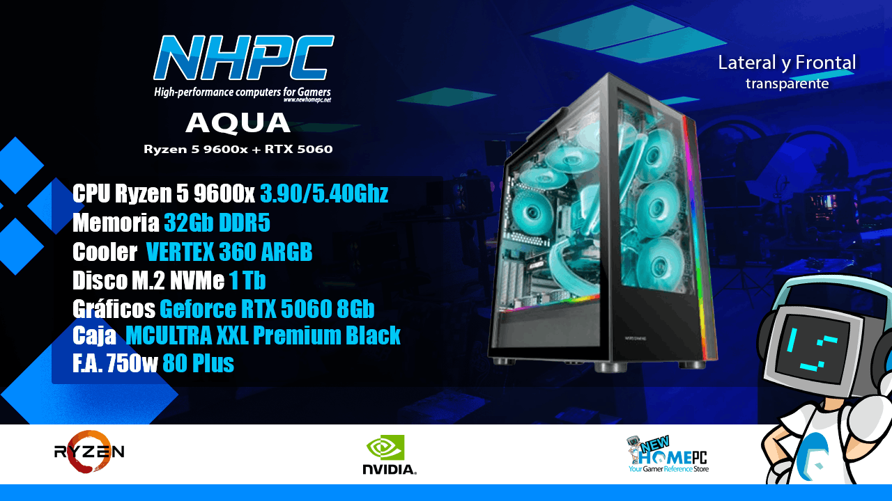 PC NHPC AQUA - Ryzen 5 9600X - 32GB - 1TB - RTX 5060